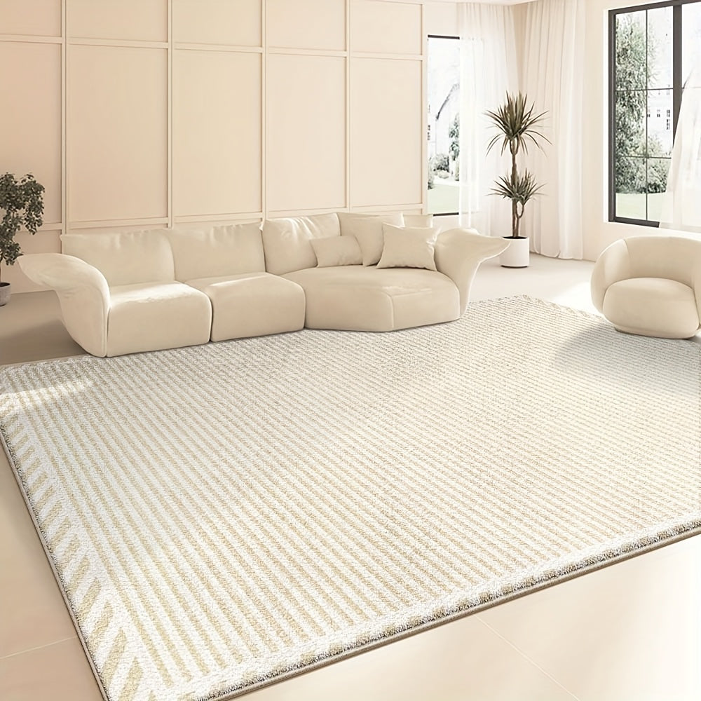 A Modern, Washable Velvet Carpet Designed for Office And Coffee Shop Decor, Suitable for Living Rooms. It'S Convenient, Easy to Clean, And Features a Flat Woven Stripe Pattern. This Luxurious, Non-Slip Carpet Is Perfect for Various Purposes