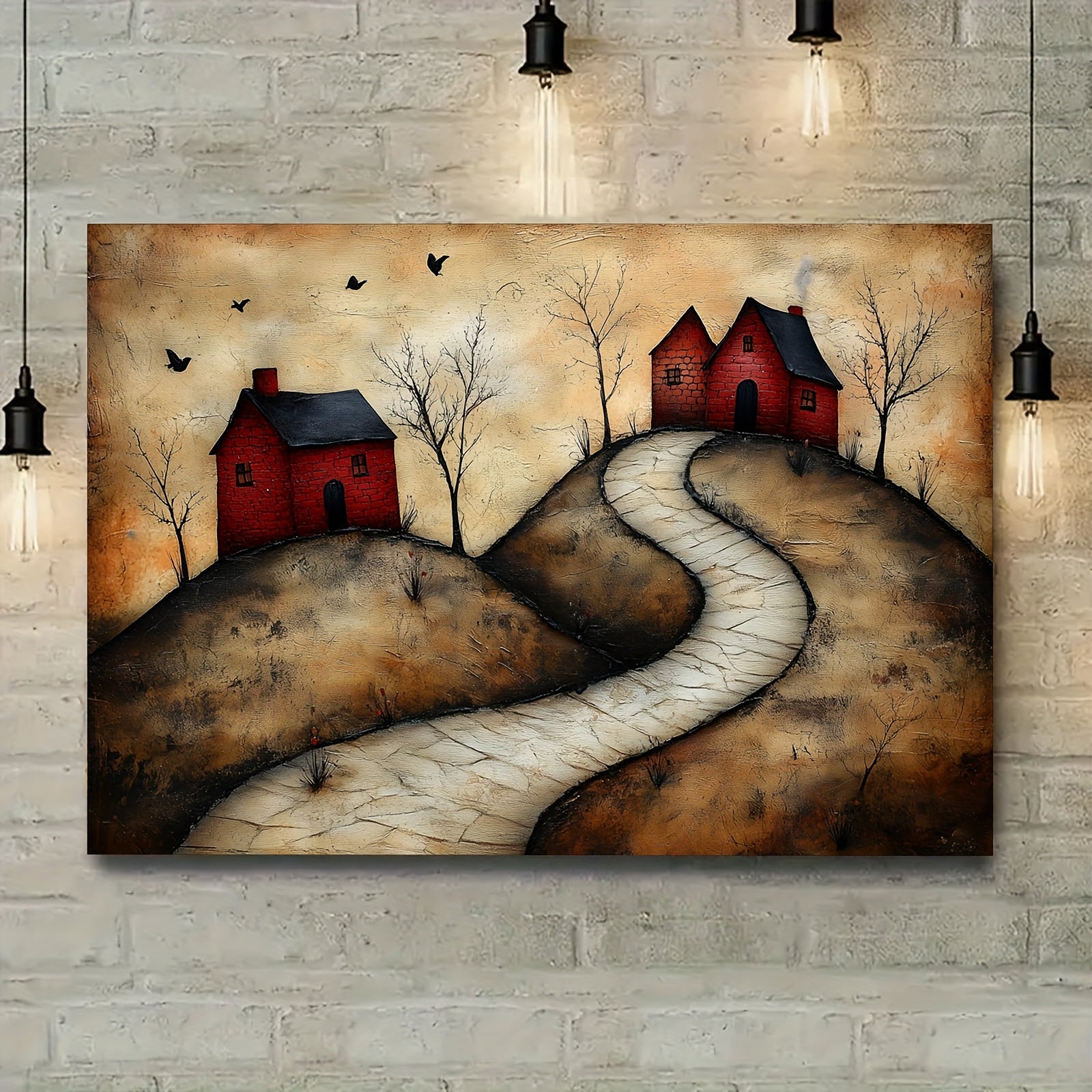 2D Flat, 2D Flat, 1pc Beautifully Crafted Canvas Artwork Featuring a Rural, Perfect for Wall Decoration, Cottage Style, And Folk Art