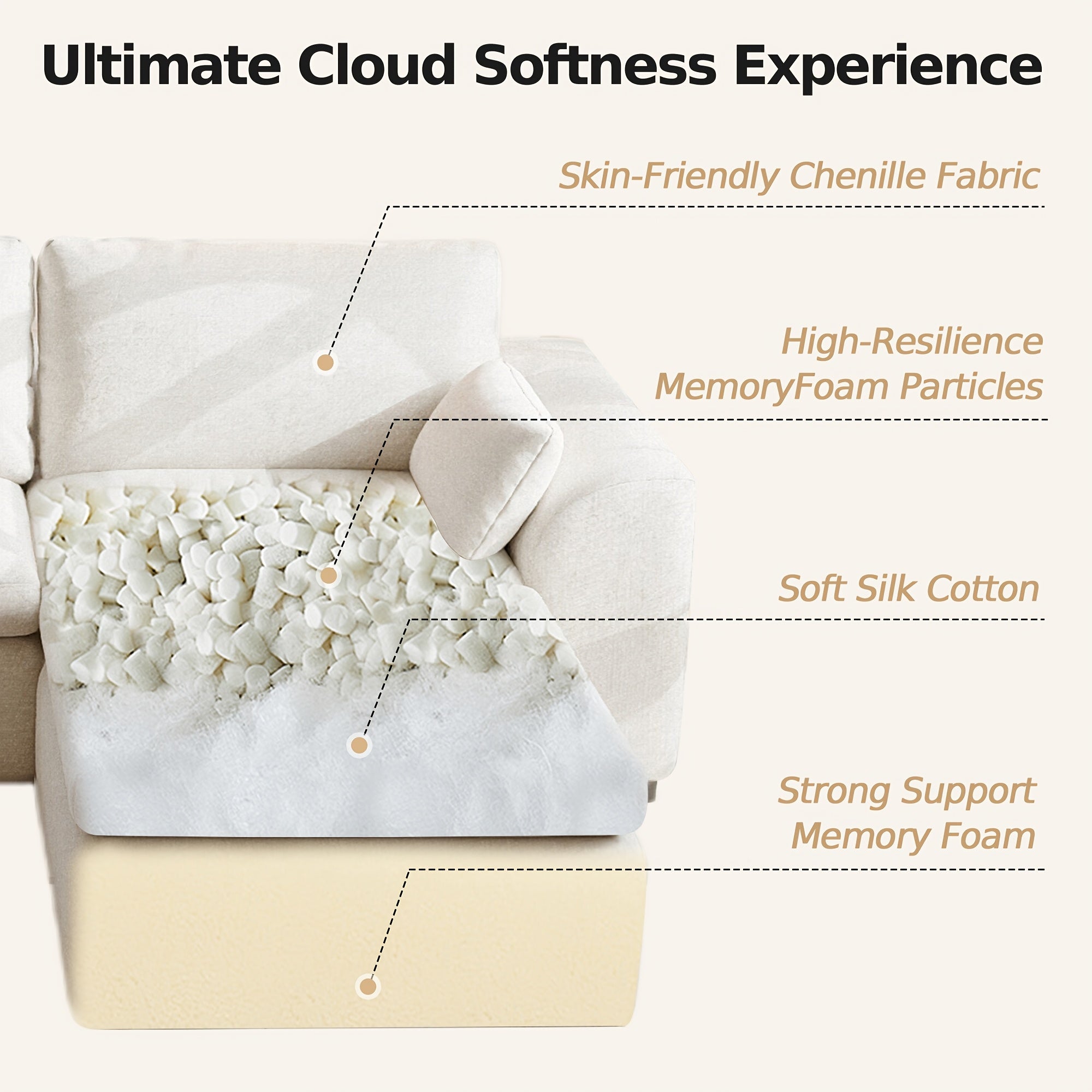 Boneless Couches For Living Room, Modular L Shaped Cloud Sofa With Deep Seat, Convertible L-Shape Couch With Ottoman, Memory Foam Compressed Sofa For Bedroom Apartment