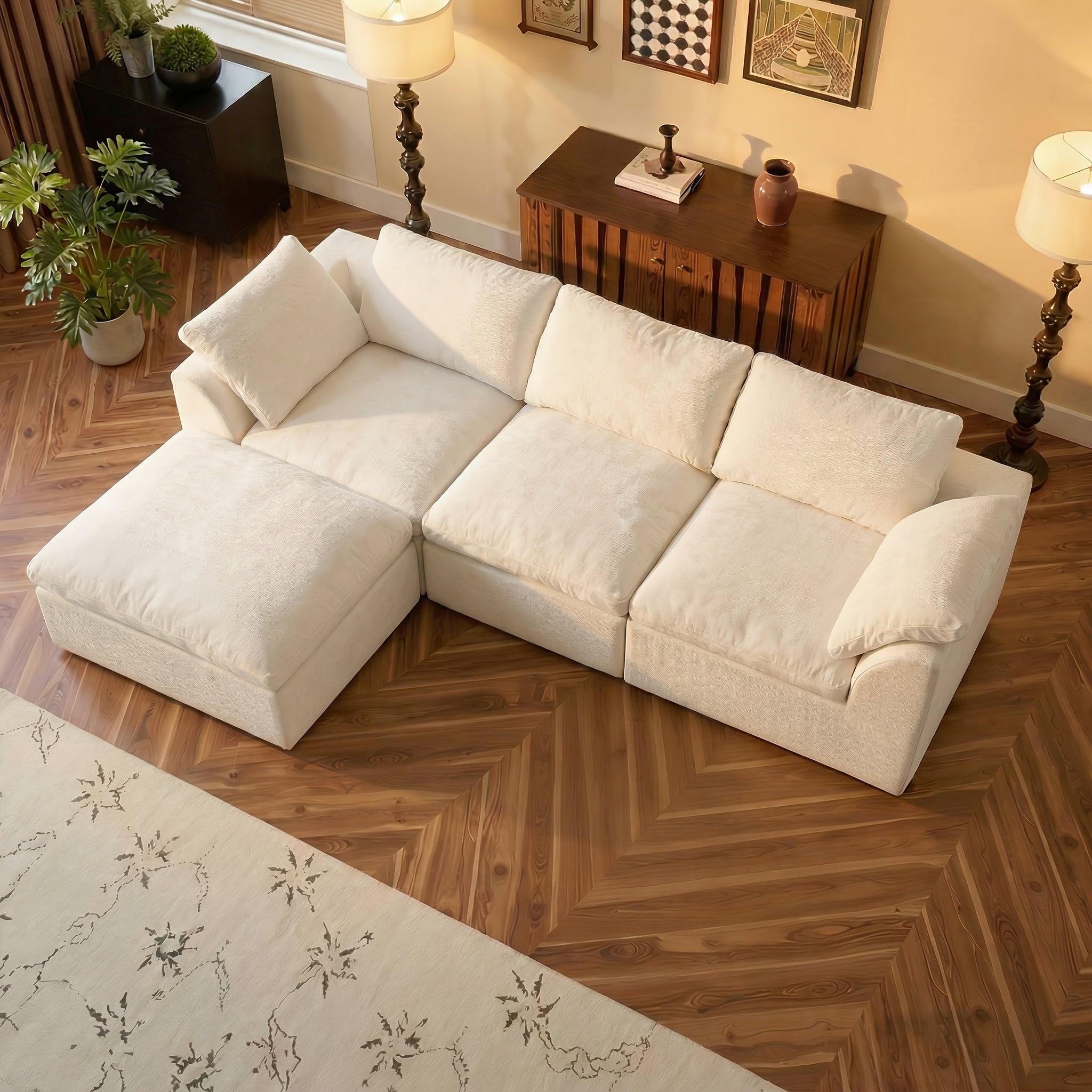 Boneless Couches For Living Room, Modular L Shaped Cloud Sofa With Deep Seat, Convertible L-Shape Couch With Ottoman, Memory Foam Compressed Sofa For Bedroom Apartment